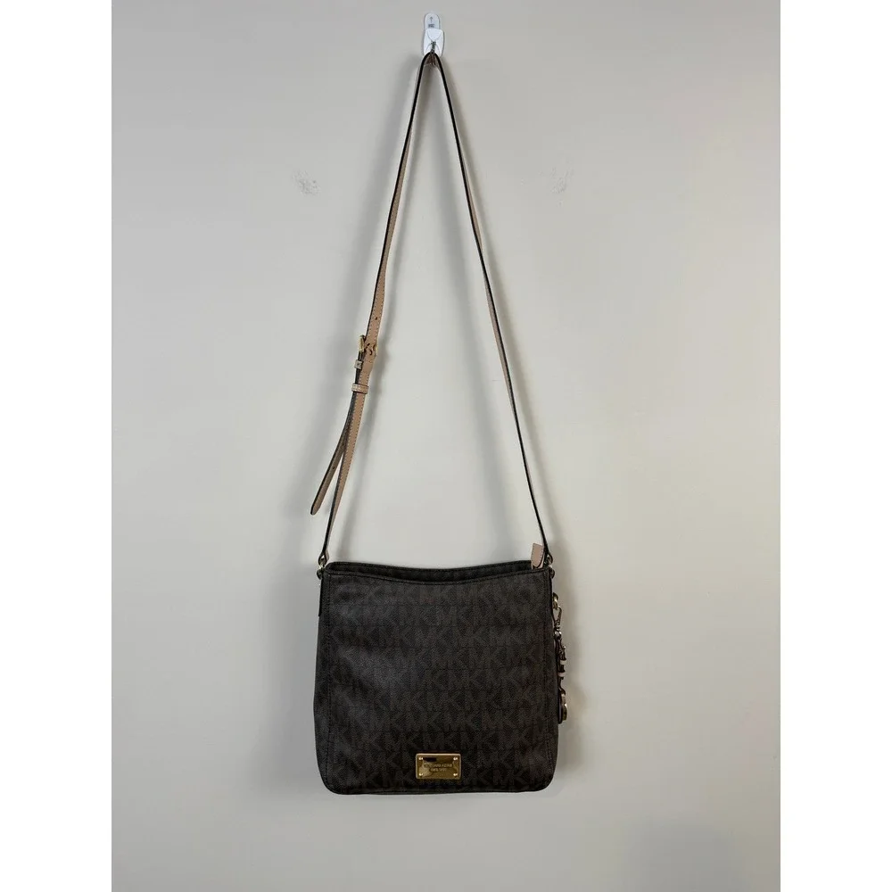 Michael Kors Crossbody Bag Women Medium Brown Signature Logo Gold‎ Hardware